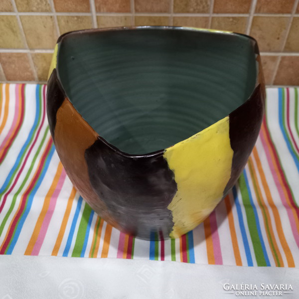 Ceramic retro striped flowerpot