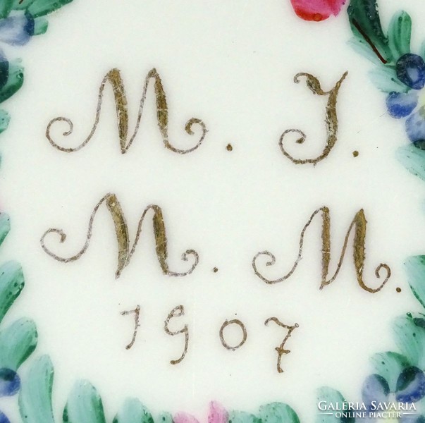 1G584 Egyedi esküvői évszámos porcelán emléktányér 1907