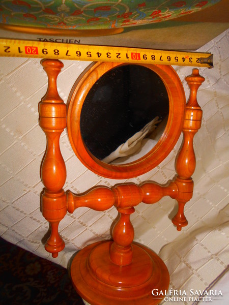 Turned wooden frame with tilting table mirror