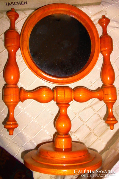 Turned wooden frame with tilting table mirror