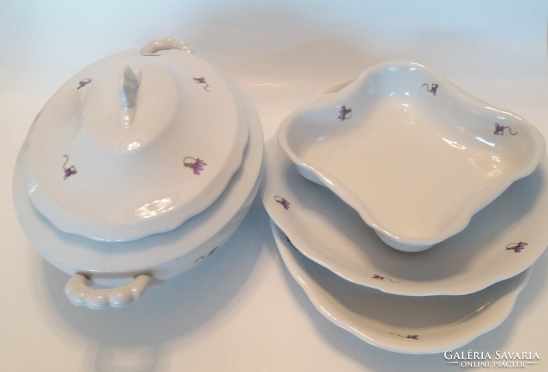 Old Zolnay porcelain soup plate with violet shield seal 4 pcs