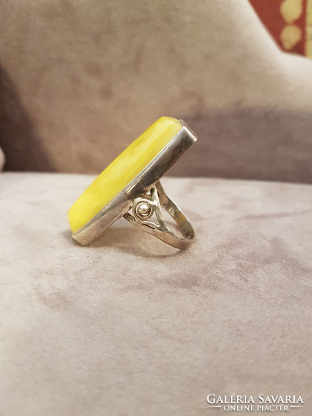 Silver ring with Polish honey amber