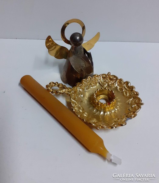Brass angel with solid copper candle holder