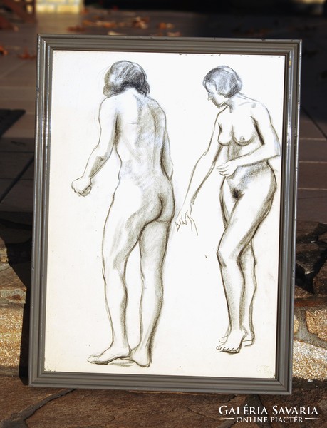 Wilhelm (will) Wieger (1890-1965): Art Deco Nude Study - Individual Drawing, Original Framework