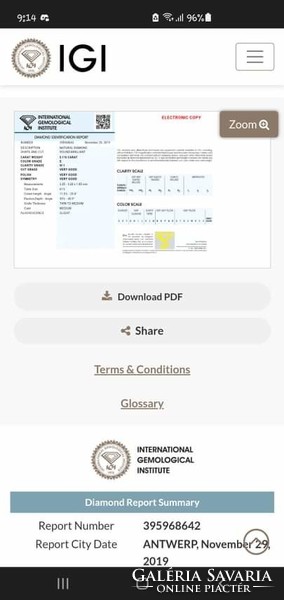 Genuine diamond antwerpen with certification of 0.116 ct qr code