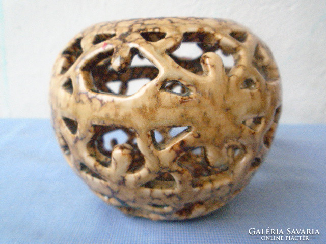 Zsolnay study work from 1974 pierced patterned sphere vase