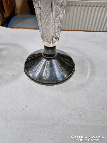 Régi alpacca talpas kristály váza