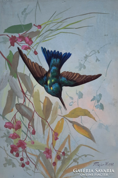 Kék madár, 1947 - Major Henrik (1895 - 1948) 18x25 cm meseszerű kis festmény