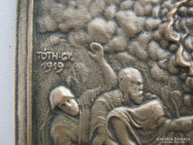 Régi Tóth Gyula 1919  vallásos témájú iparművészeti réz vagy bronz plakett