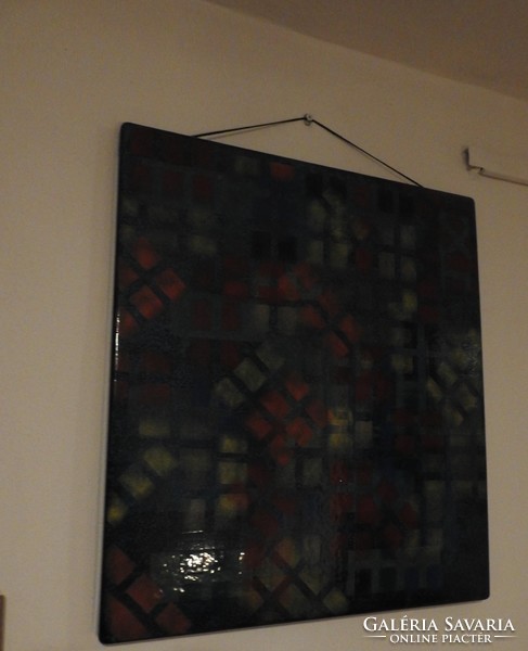 Demeter Marianna : Ablakok - tűzzománc falikép - 56 cm * 49 cm