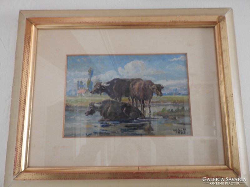 Mihály Kátai Sr. _ group of bison - gallery watercolor
