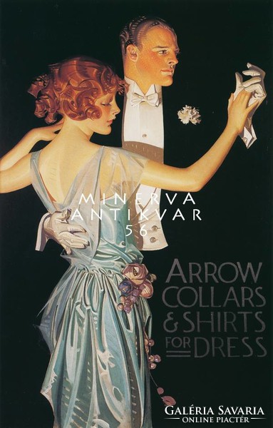 Art deco nő férfi divat plakát party bál tánc elegáns pár frakk estélyi 1920 J.C.Leyendecker REPRINT