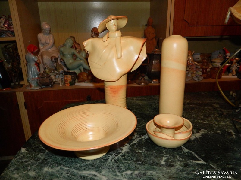 Lovas & Rácz kerámia szobor - váza - gyertyatartó - asztalközép egyben szett