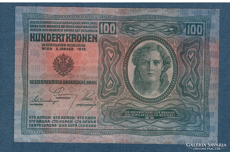 100 Korona 1912 VF Deutschösterreich bélyegzés Német - Német változat Vastag papír