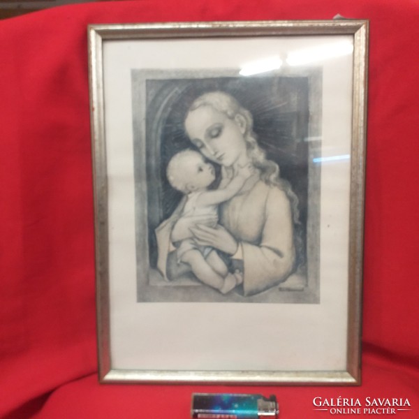 Old M.I. Hummel Madonna with Child holy image, picture, print. Graphics.