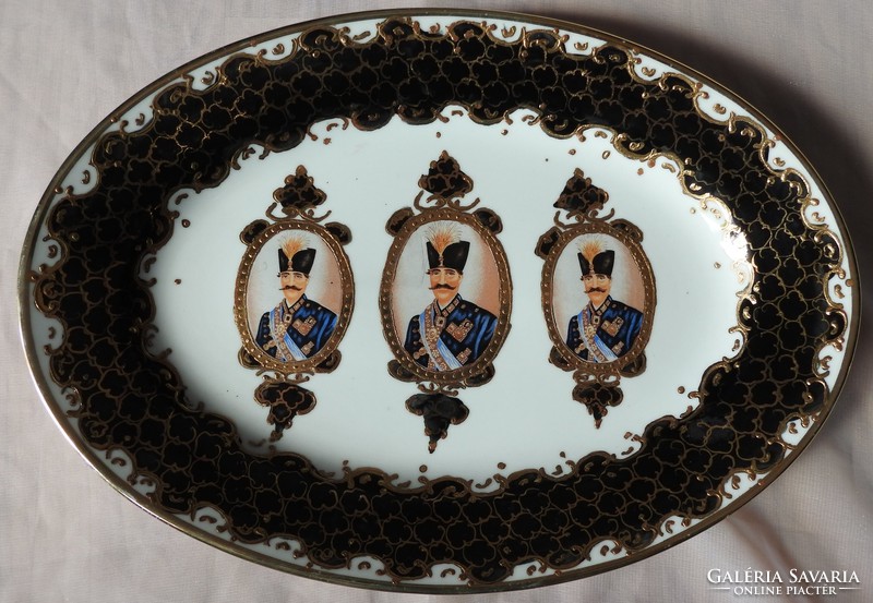 Thickly gilded oval luxury bowl depicting Turkish heads of state