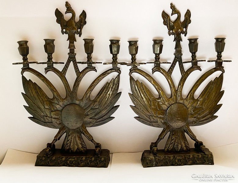 Antique bronze candelabra with pair of imperial eagles, judaica.