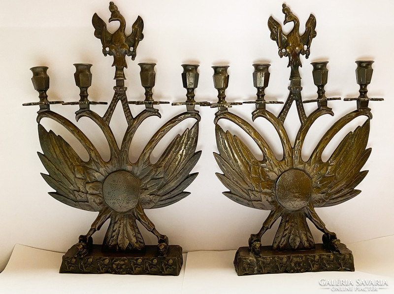 Antique bronze candelabra with pair of imperial eagles, judaica.