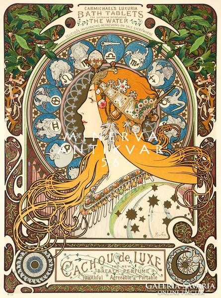 Art Nouveau zodiac poster of Alfons mucha. Vintage / antique advertising poster reprint