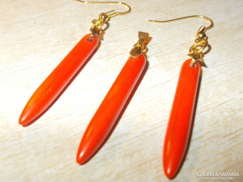 Coral mineral spike gold gold filled jewelry set