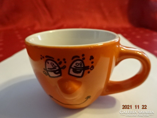 Ceramic orange coffee cup, diameter 6 cm. He has!