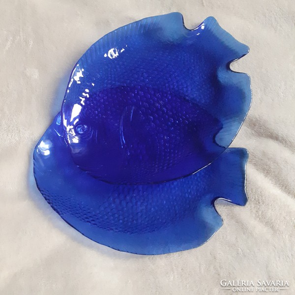 Vintage fish-shaped glass bowl, offering 2 pieces + 1 small bowl gift