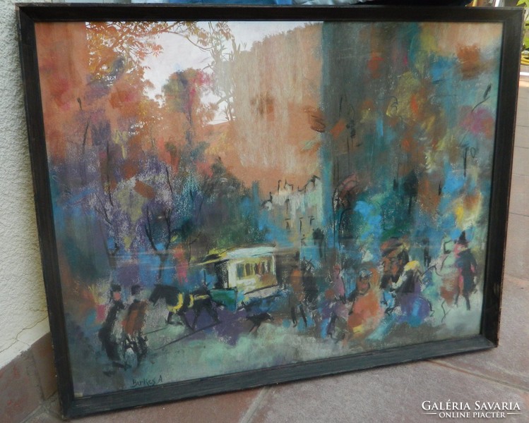 Budapesti közlekedés - Berkes Antal akvarell festmény