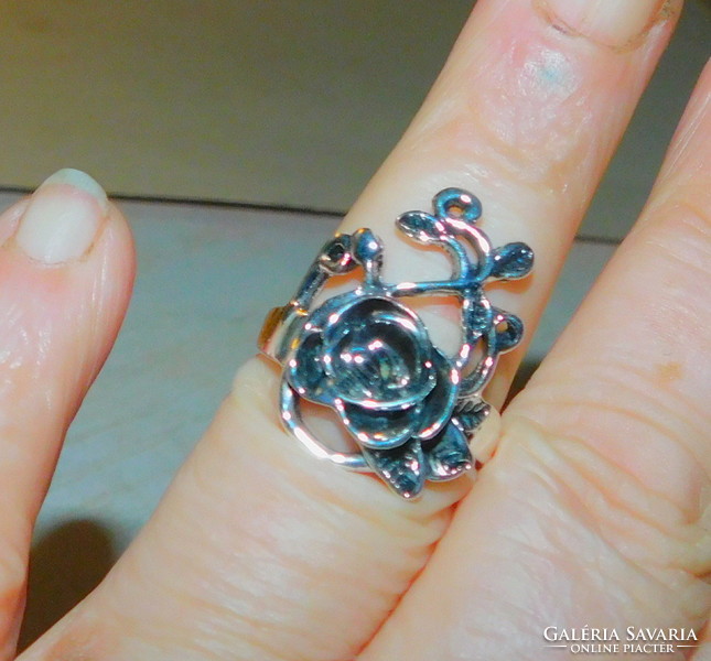 Rózsa Virágos Tibeti Ezüst Vintage Gyűrű 8-as