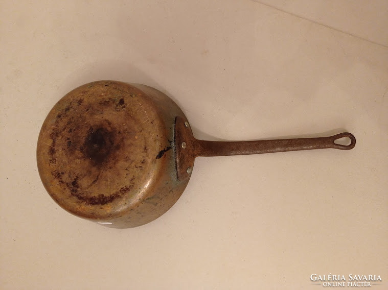 Antique kitchen utensil thick-walled tinned copper red copper handle 4741