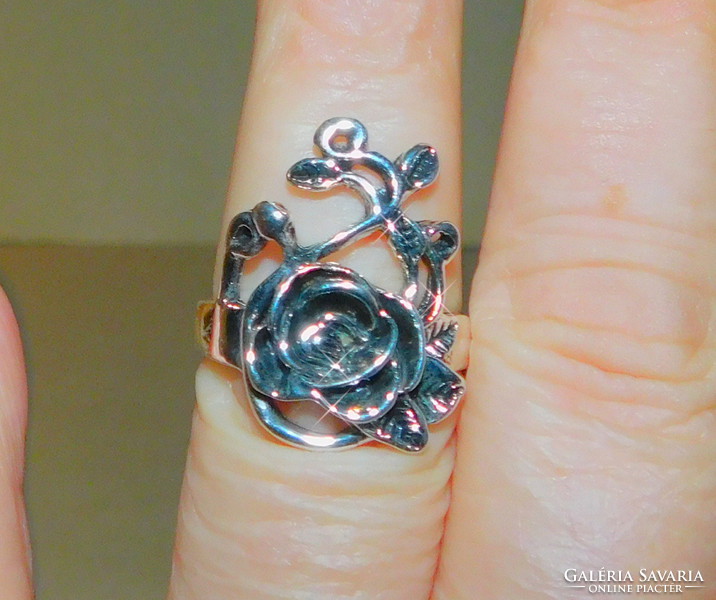 Rózsa Virágos Tibeti Ezüst Vintage Gyűrű 8-as