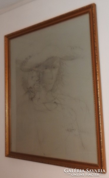 János Vágréti: lady with a hat - graphics - gallery picture