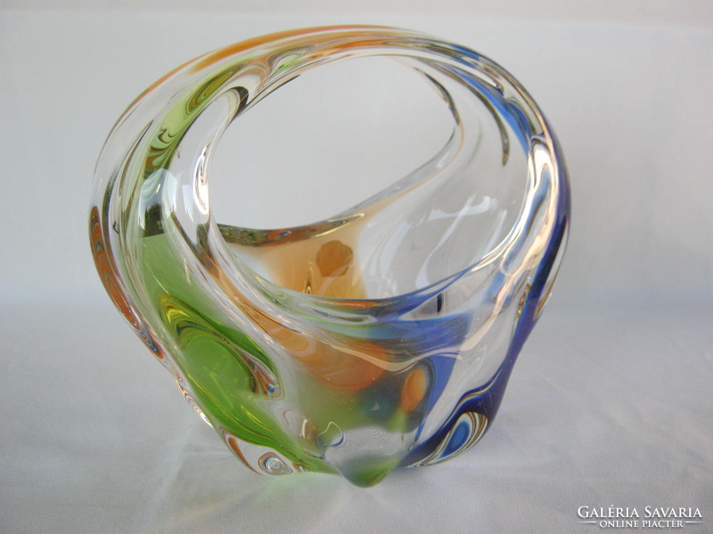 Retro ... Large thick colored glass bowl table centerpiece weighing 1.8 kg