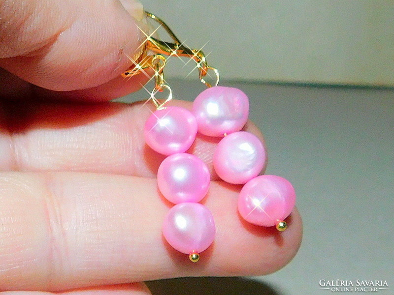 Pink akoya genuine pearl gold gold earrings