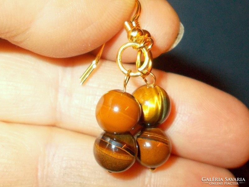 Tiger eye mineral pearl gold gold filled earrings