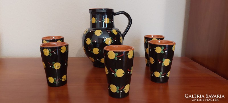 Ceramic jug in Hódmezővásárhely hand-painted ceramics with 6 glasses!