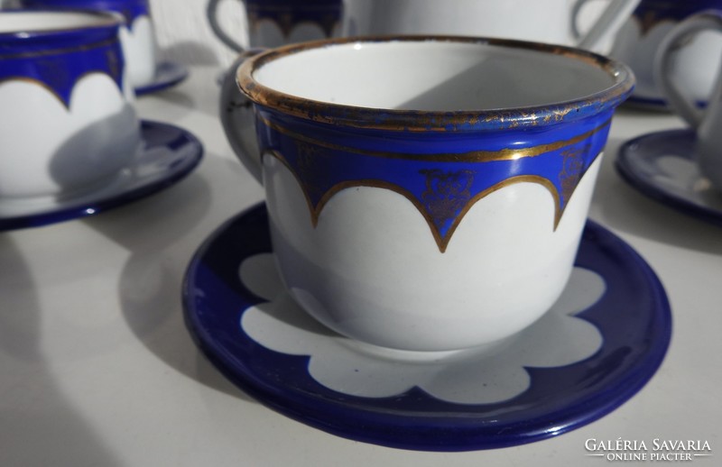 Lampert luxury blue - gold decorated enamel coffee / tea set - 70 years old