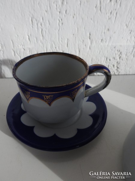 Lampert luxus kék - arany dekoros zománc kávés / teás készlet - 70 éves