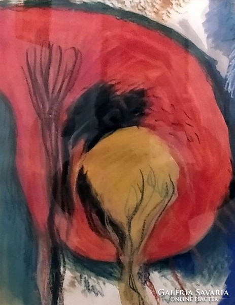 Károlyi Ernő: Ősz - akvarell-pasztell kép1994-ből