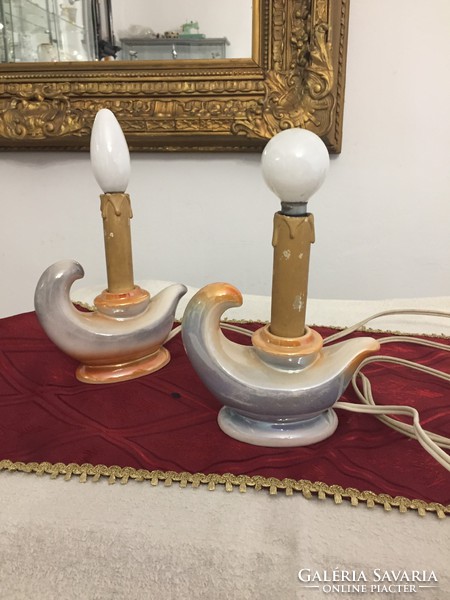 Pair of eosin porcelain lamps