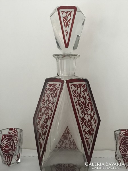 Art deco Karl Palda likőrös készlet a Haida üveghutából