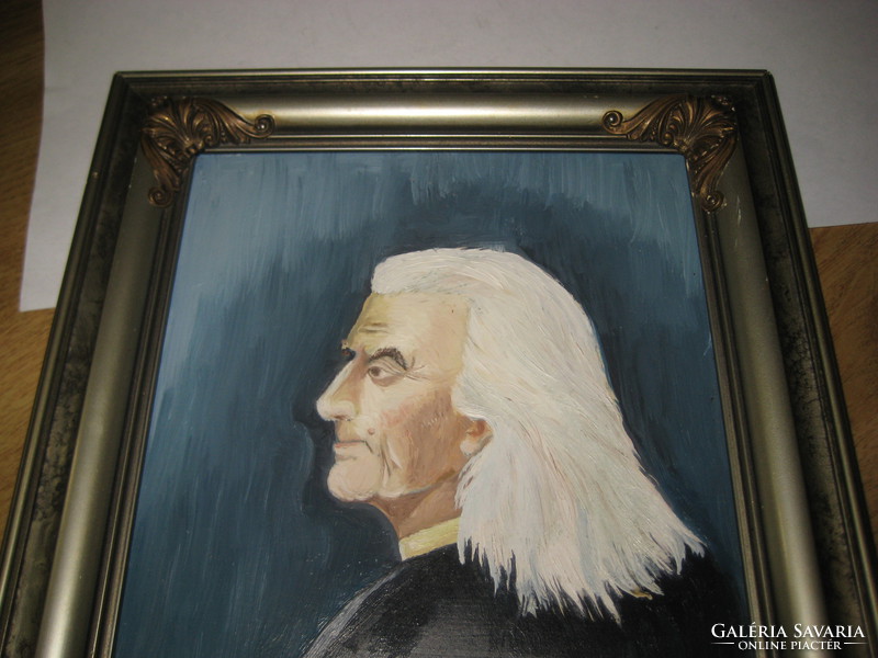 Liszt Ferenc  portré  ,  Kisbéri  E.  szignóval  , olaj -farost  16 x 16  cm  + keret