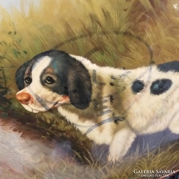 Rare antique hound dog oil painting.