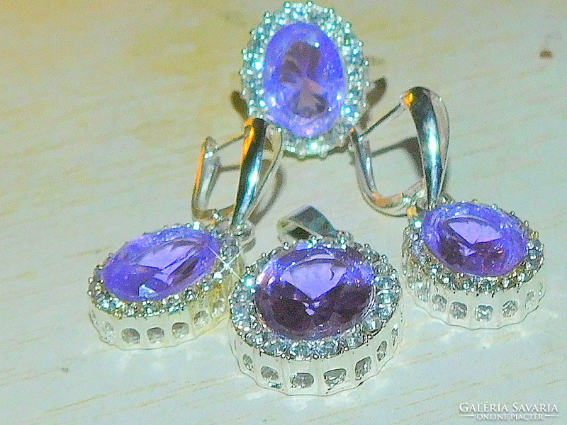 Amethyst luster crystal stone white gold filled earrings pendant ring set