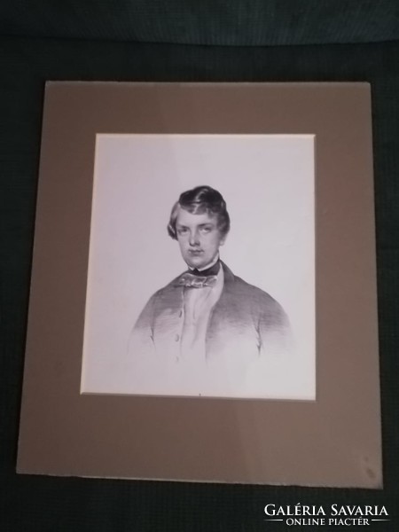 XIX.sz.férfi portré litográfia paszpartuban