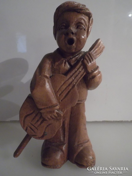 Statue - wood - 15 x 10 cm - singing boy - hand carved - old - German - flawless
