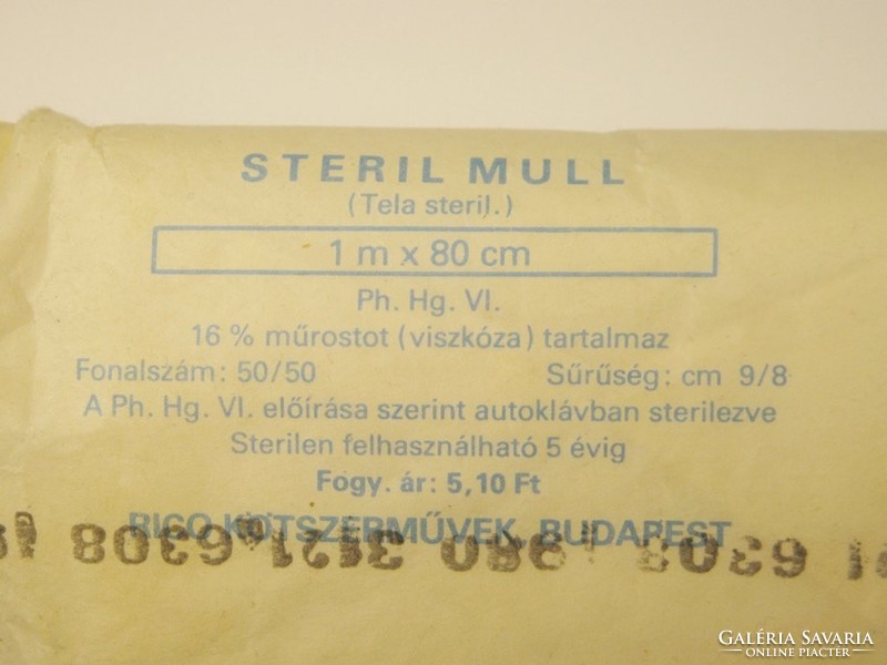 Retro kötszer - Steril mull - Rico Kötszerművek Budapest - 1980-as évből