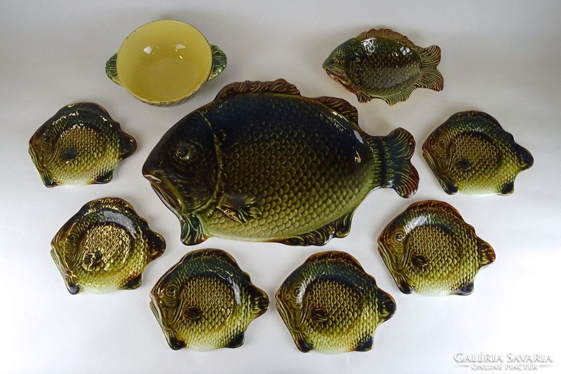 1G399 imposing granite fish ceramic set of 9 pieces