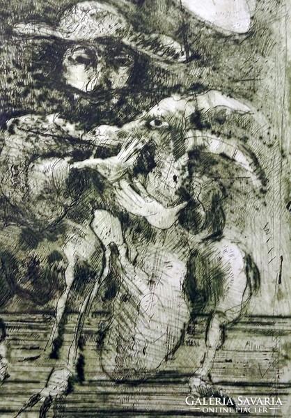 Ernő Tóth: Song of a Goat in Love c. Etching from 2003 for sale
