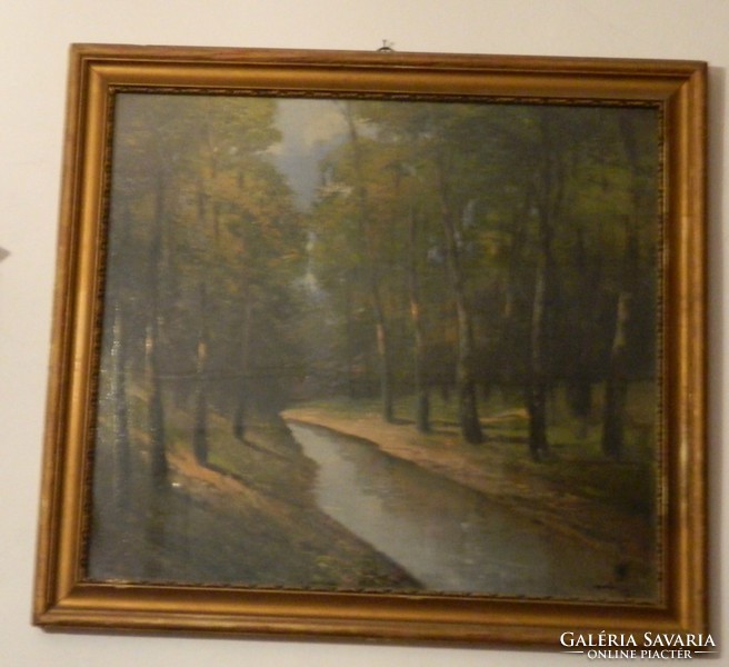 Beazosítás alatt_ Jelzett kvalitásos festmény : Erdőbelső patakkal