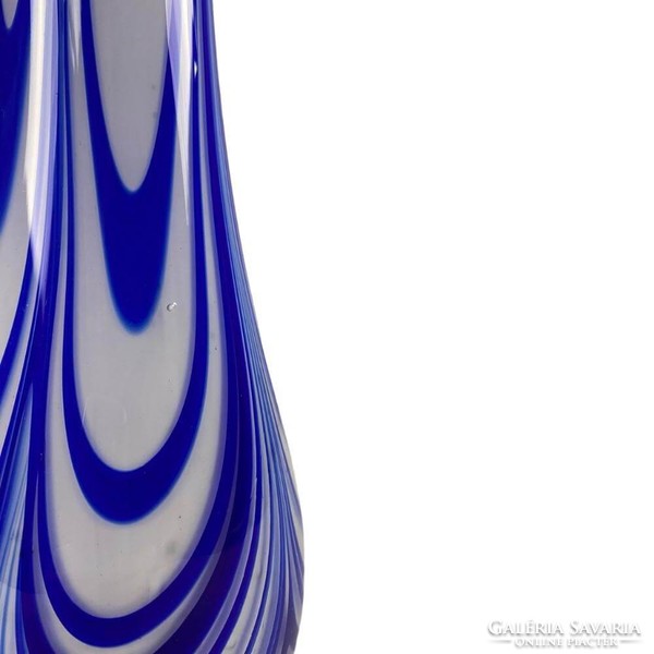 Blue and white striped glass vase